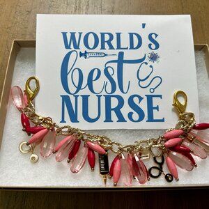 Handmade Nurse Gift and Card Set, Nurse Bag Charms Gold Chain- One of a Kind